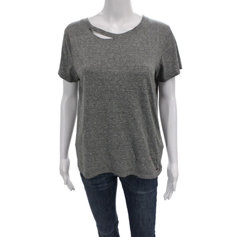 Philanthropy Women Gray Short Sleeve T-Shirt Cotton Blend Size M